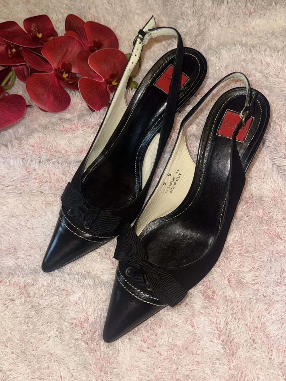 Coach Slingback Heels with Bow Detail
